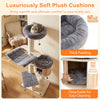 4-layer wooden cat tree with soft plush cushions, sisal posts, and cozy condo for enhanced cat happiness and comfort.