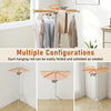 Foldable clothes drying rack with 8 bamboo rods, showcasing multiple configurations for versatile drying options.