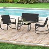 Black 4 PCS patio furniture set featuring rocking chairs and a tempered glass tabletop, perfect for outdoor relaxation.