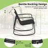 Black outdoor rocking chair with ergonomic backrest and adjustable foot pads, perfect for patio relaxation.
