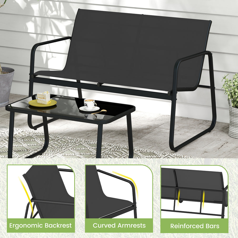 Patio rocking chair set with ergonomic backrest and curved armrests, ideal for outdoor relaxation on the porch or.