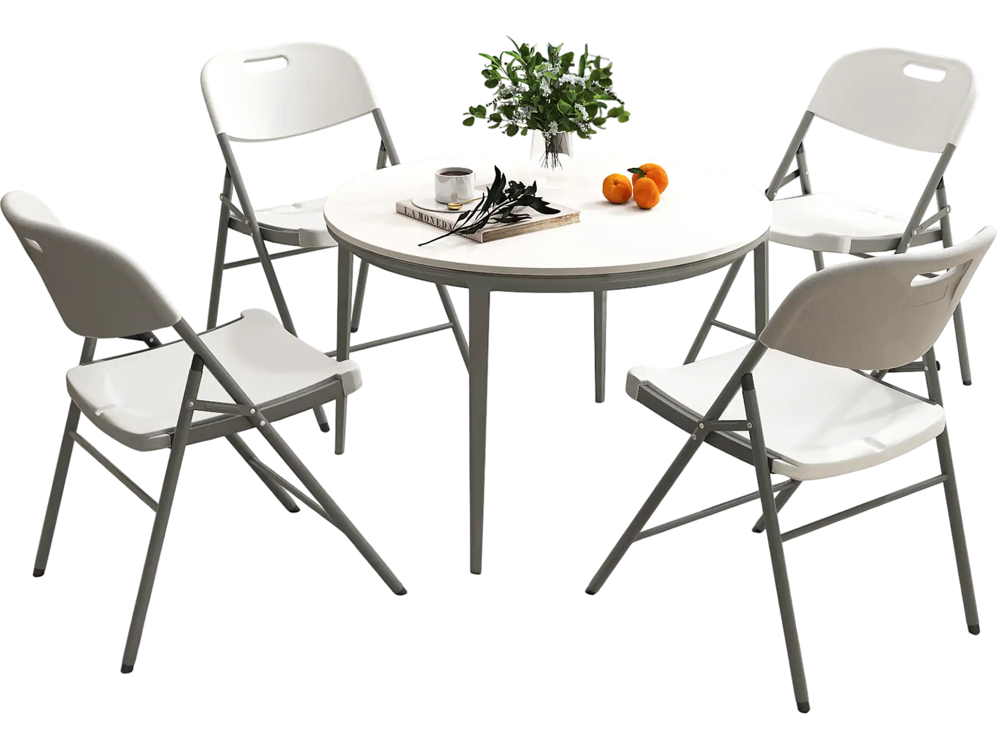 Costway 4 Pack Folding Stackable Chairs Metal Frame Carry Handle White 94567128 New