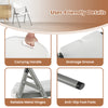 Folding stackable chair with carrying handle, metal frame, drainage groove, and anti-slip foot pads for outdoor use.