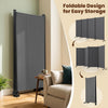 4-panel folding privacy screen room divider in gray with wheels, designed for easy storage and enhanced privacy.