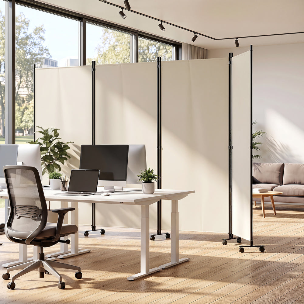 4 Panel Folding Privacy Screen Room Divider with Wheels-White - Gallery View 1 of 10