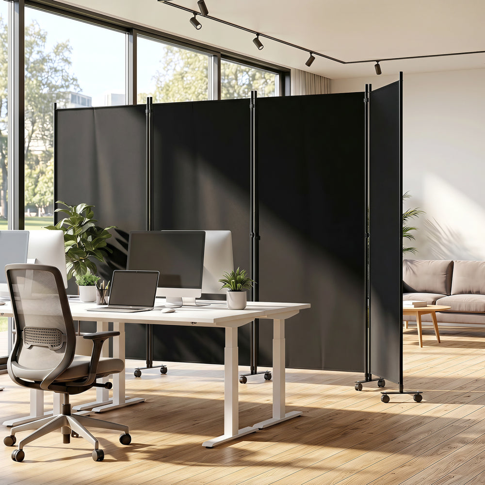 4 Panel Folding Privacy Screen Room Divider with Wheels-Black - Gallery View 1 of 10