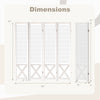 4-panel pegboard room divider in white, 67 inches tall, showcasing dimensions and foldable design for versatile use.