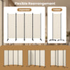 4-panel beige room divider with lockable wheels, showcasing expanded and folded configurations for versatile use.