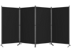Four-panel black room divider with a metal frame, providing privacy and flexible arrangement for various spaces.