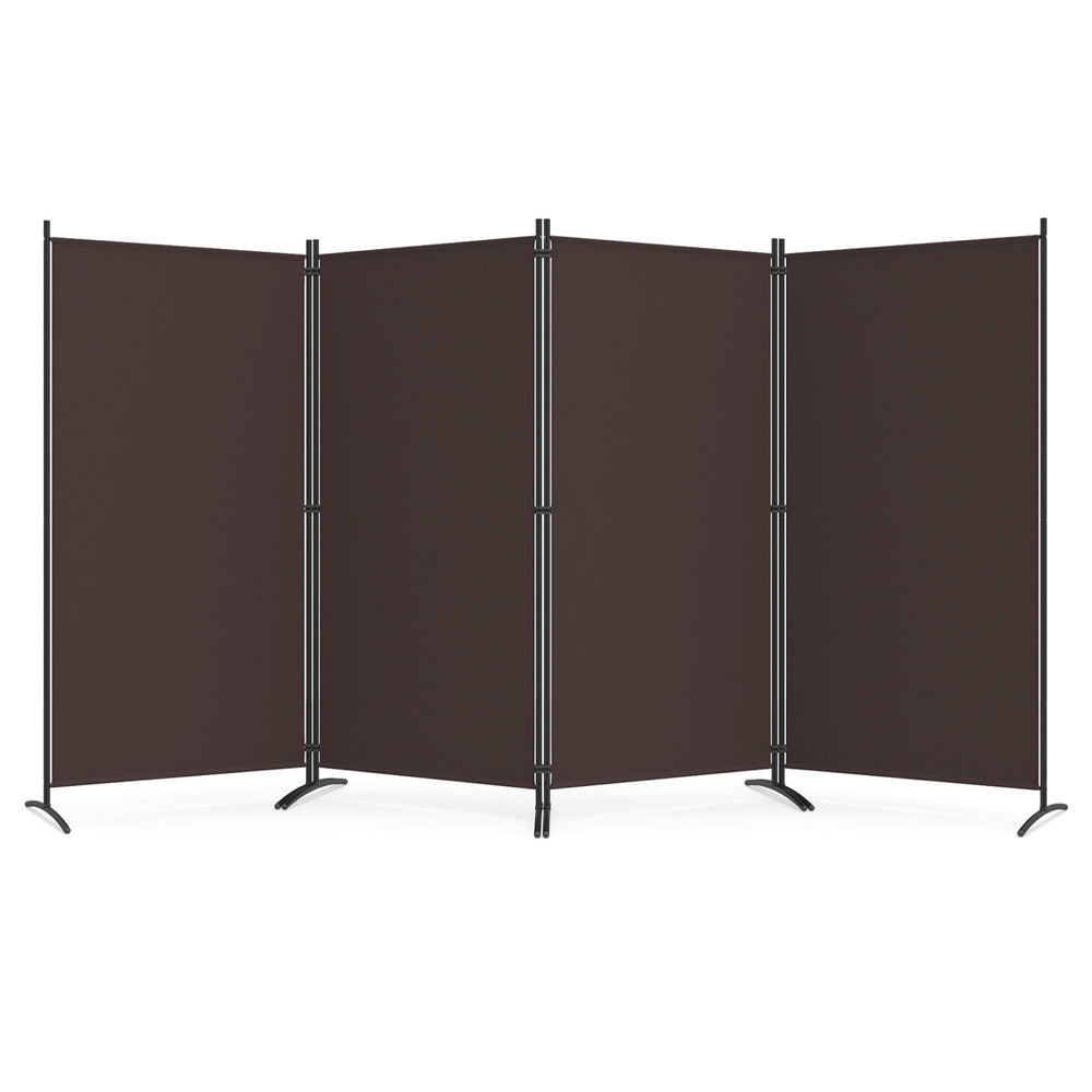 4 Panel Room Divider 6 FT Tall Folding Privacy Screen with Curved Metal Feet-Brown - Gallery View 1 of 1