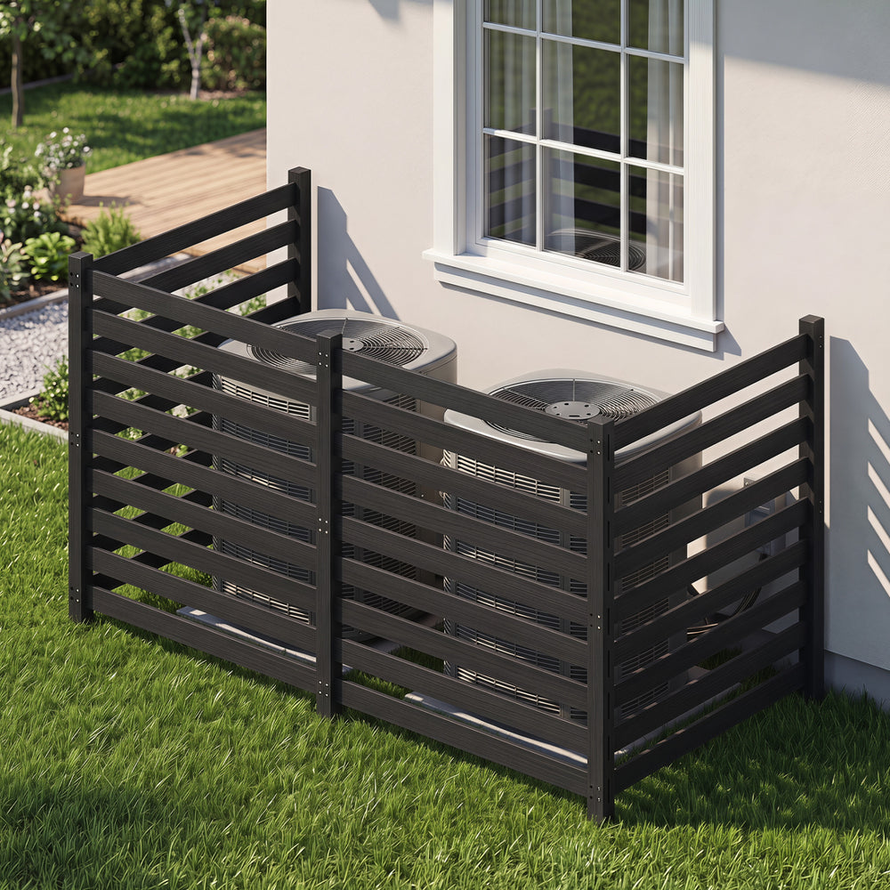 4-Panel Wooden Outdoor Privacy Fence with Ground Stakes-Black - Gallery View 1 of 11