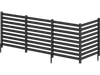 Black 4-panel wooden outdoor privacy fence features slatted design for ventilation and includes robust ground stakes for stability.