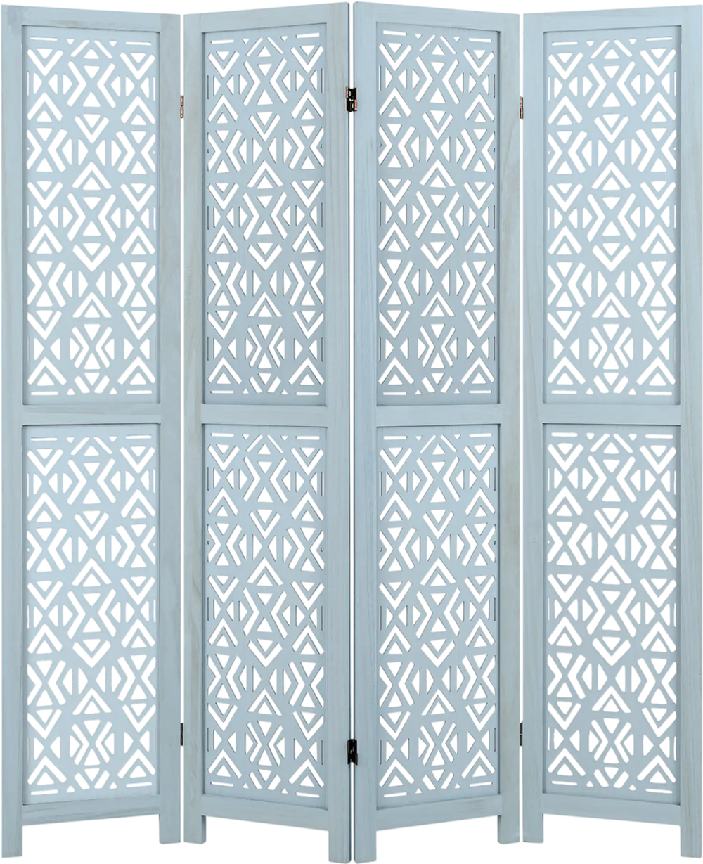 4/6 Panel Wooden Room Divider with Carved Cutout Pattern and Solid Wood Frame