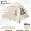 4-person camping tent with automatic setup, rainfly, and 2 doors, featuring breathable mesh windows for ventilation.