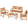 Four-piece outdoor acacia wood sofa set with lattice backrests, ideal for patio, garden, or poolside relaxation.