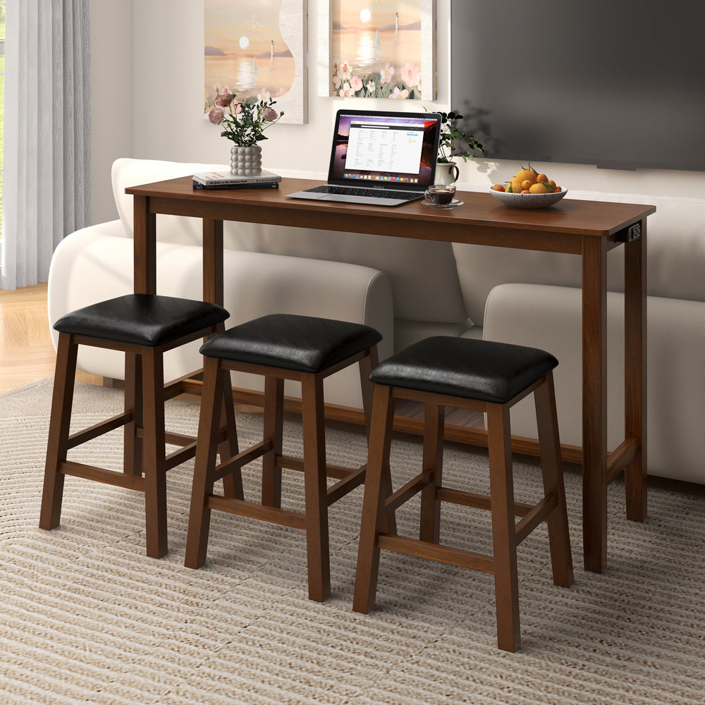 Costway Bar Table Set 4-Piece with PVC Leather Upholstered Bar Stools New