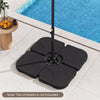 Heavy-duty black 4-piece cantilever umbrella base with U-locking pins for stability, suitable for 9-10 ft umbrellas.