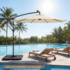 Heavy-duty black offset base with four solid plates for 9-10 ft umbrellas, ensuring stability and safety by the pool.