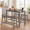 Counter height dining table set in gray with rubber wood, featuring a built-in charging station for convenient meals.