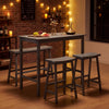 Counter height dining table set with gray rubber wood, includes built-in power outlet and four backless stools for.