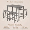 Counter height dining table set in gray with rubber wood, includes charging station and ergonomic stools for comfort.
