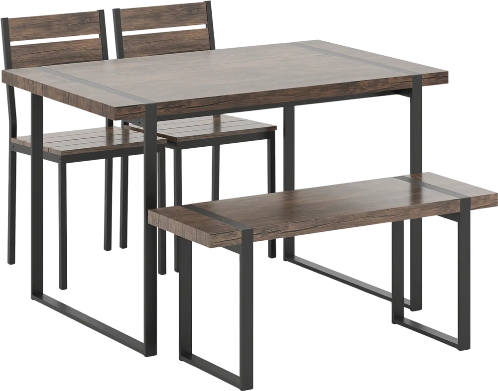 4-piece dining table set with 1 bench and 2 chairs in gray, featuring a sleek design and sturdy metal frame for small.