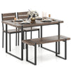 Gray dining table set featuring a sleek design with a sturdy bench and 2 chairs, perfect for cozy dining areas.