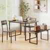 Gray dining table set for 4 featuring a sturdy chair with slatted seat and curved back, ideal for comfort and style.