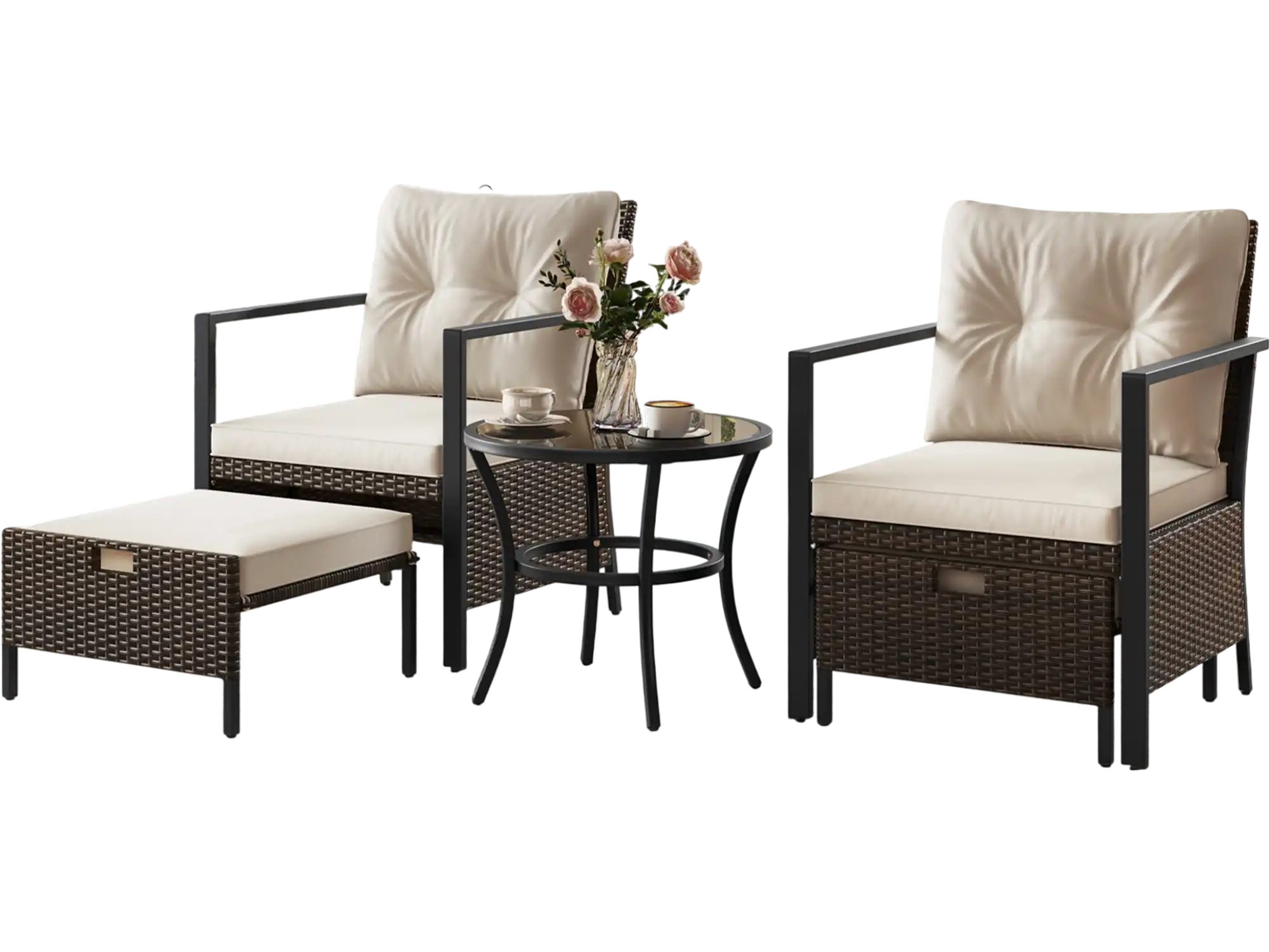 Costway 4 Piece Outdoor Rattan Patio Furniture Set w/ Glass Top Coffee Table White 34192865 New