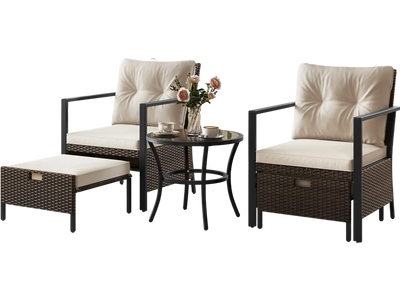 Costway 4 Piece Outdoor Rattan Patio Furniture Set w/ Glass Top Coffee Table White 34192865 New