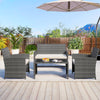 4-piece patio conversation set featuring gray PE rattan chairs and loveseat with soft cushions, ideal for outdoor.