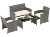 4-piece patio conversation set featuring gray PE rattan chairs and loveseat with off-white cushions, ideal for outdoor.