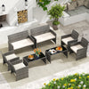 4-piece patio conversation set featuring gray PE rattan chairs and loveseat with off-white cushions for outdoor.