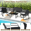 4-piece patio conversation set featuring breathable fabric seats and a tempered glass tabletop for outdoor comfort.