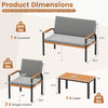 Dimensions of the 4 Piece Patio Furniture Set including loveseat and table, featuring removable cushions and sturdy.