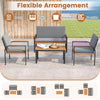 4-piece patio furniture set featuring a loveseat and coffee table with gray removable cushions for outdoor gatherings.