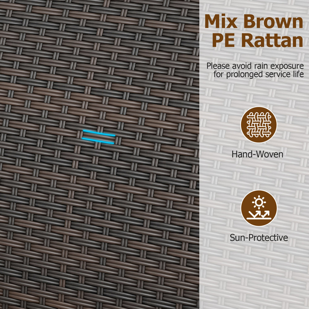 Close-up of hand-woven mix brown PE rattan texture, showcasing durability and elegance for outdoor furniture.