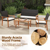 Single chair from a 4-piece patio furniture set, showcasing a sturdy acacia wood frame and soft white cushions for.