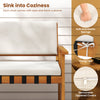 Comfortable acacia wood patio chair with soft sponge cushions and removable covers, ideal for backyard relaxation.