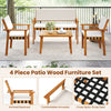 Single acacia wood patio chair with inclined backrest and comfortable armrests, perfect for garden or balcony seating.