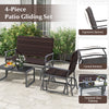 4-piece patio gliding set with brown wicker, tempered glass tabletop, and ergonomic design for outdoor relaxation.