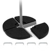 4-piece black patio umbrella base with interlocking plates and U-locking pins for stability on windy days.