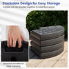 Stackable design of 4 patio umbrella base plates with grooved handles for easy carrying and space-saving storage.