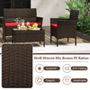 Costway Patio Furniture 4 PCS Rattan Set with Cozy Cushions and Tempered Glass Coffee Table New