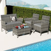 4 Pieces Patio Rattan Conversation Set with Tempered Glass Coffee Table-Gray - Gallery View 1 of 11