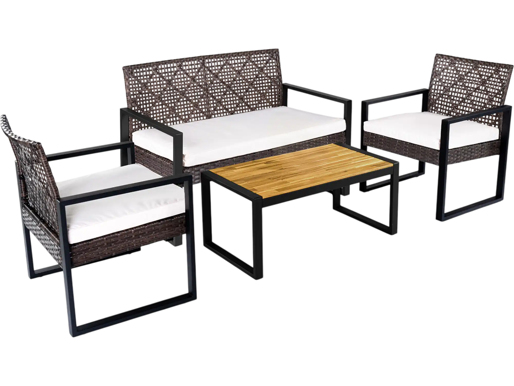 Costway 4-Piece Wicker Patio Conversation Set Acacia Coffee Table Chairs 30514073 New