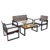 4-piece patio set featuring brown wicker chairs and an acacia coffee table, perfect for backyard relaxation.