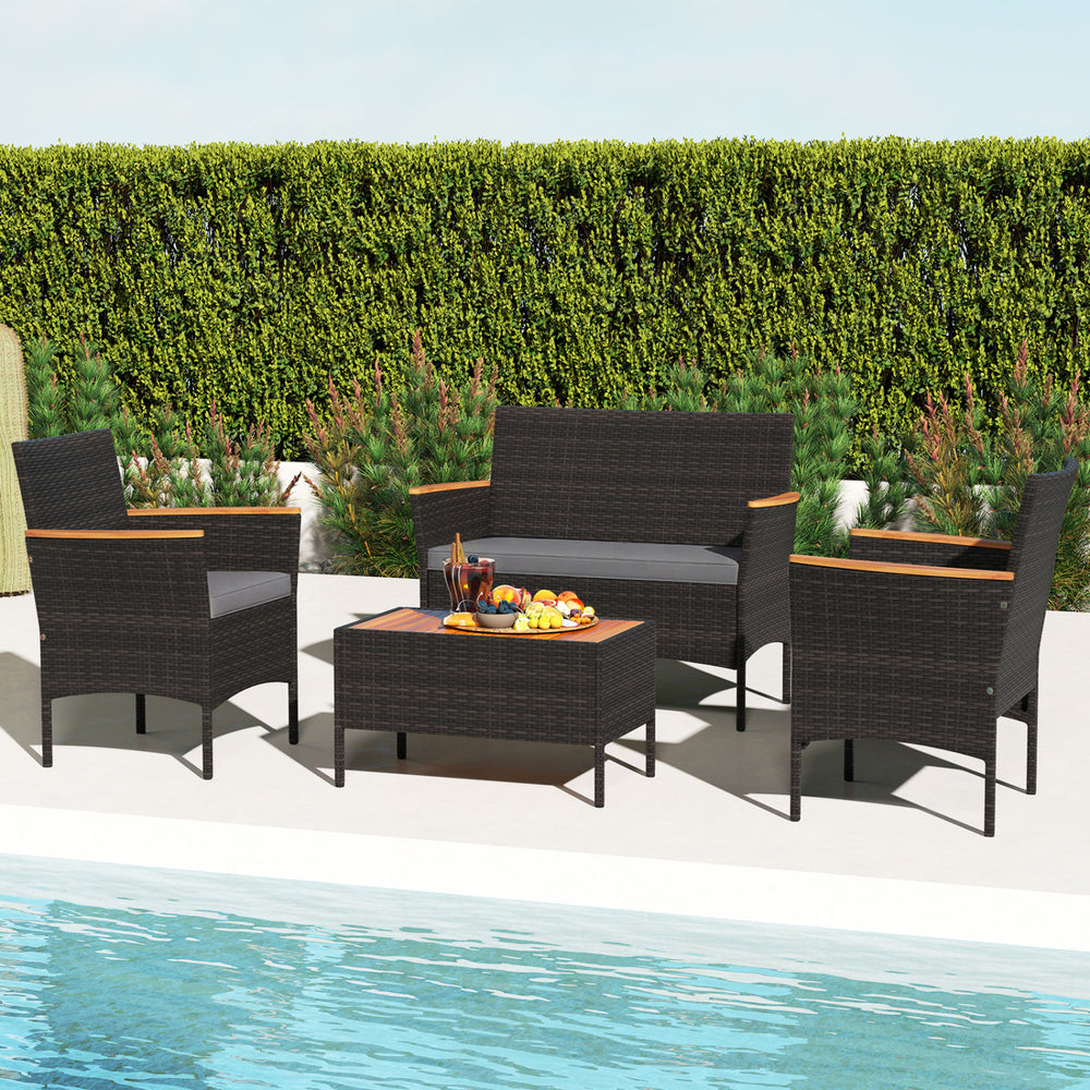 4 Piece Patio Wicker Sofa Set 2 Rattan Chairs and Loveseat with Table-Grey - Gallery View 1 of 12