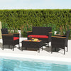 4 Piece Patio Wicker Sofa Set 2 Rattan Chairs and Loveseat with Table-Red - Gallery View 1 of 12