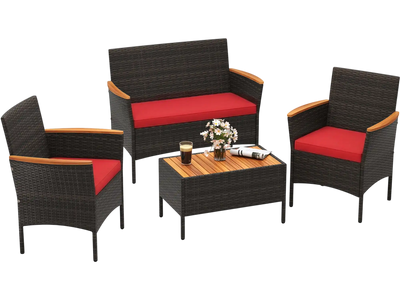 Costway 4-Pc Patio Wicker Rattan Sofa Set Loveseat Chairs Table 153689742 New